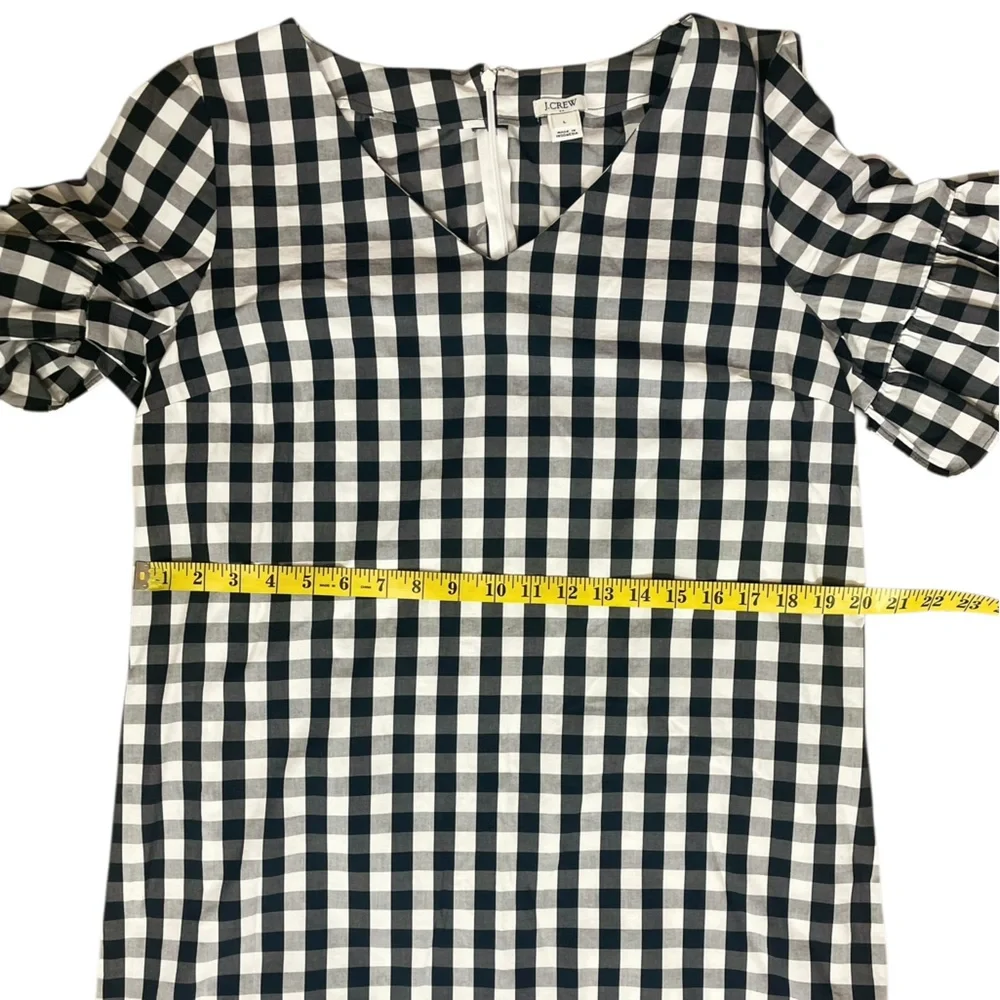 J. Crew Black and White Gingham Tie-Sleeve Mini Dress